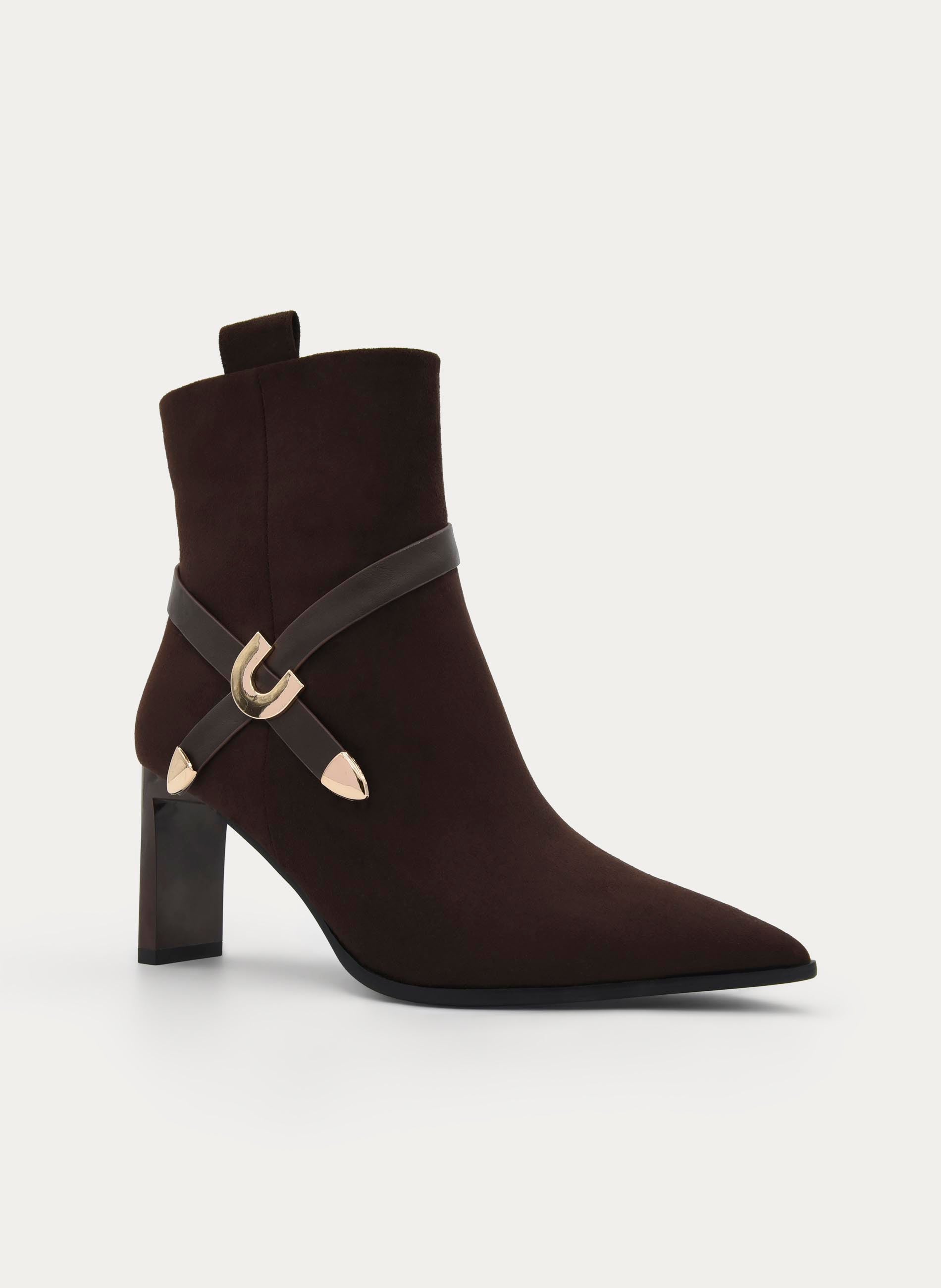 BROWN ANKLE BOOT WITH GOLD BUCKLE
