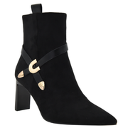 BLACK ANKLE BOOT HEEL WITH GOLD BUCKLE