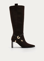 BOTA MARRÓN TACÓN CON DETALLE HEBILLA DORADA