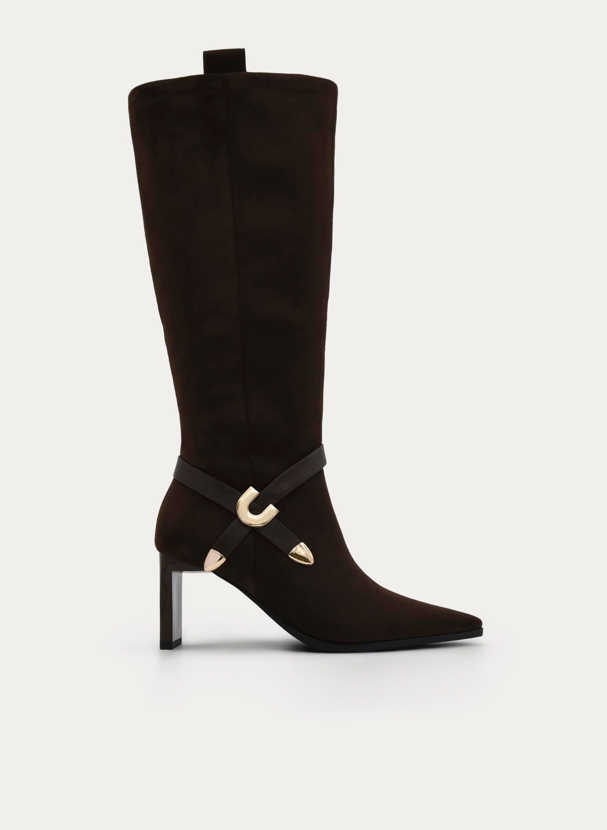 BOTA MARRÓN TACÓN CON DETALLE HEBILLA DORADA