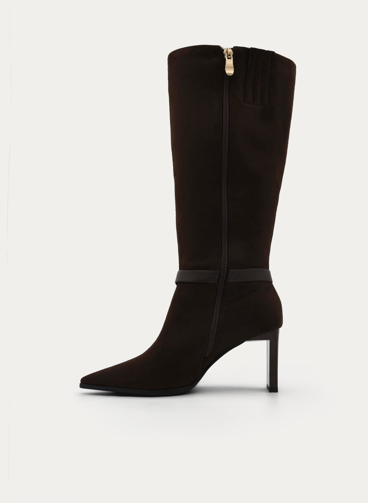 BOTA MARRÓN TACÓN CON DETALLE HEBILLA DORADA