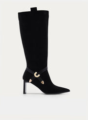 BLACK BOOT HEEL WITH GOLD BUCKLE DETAIL