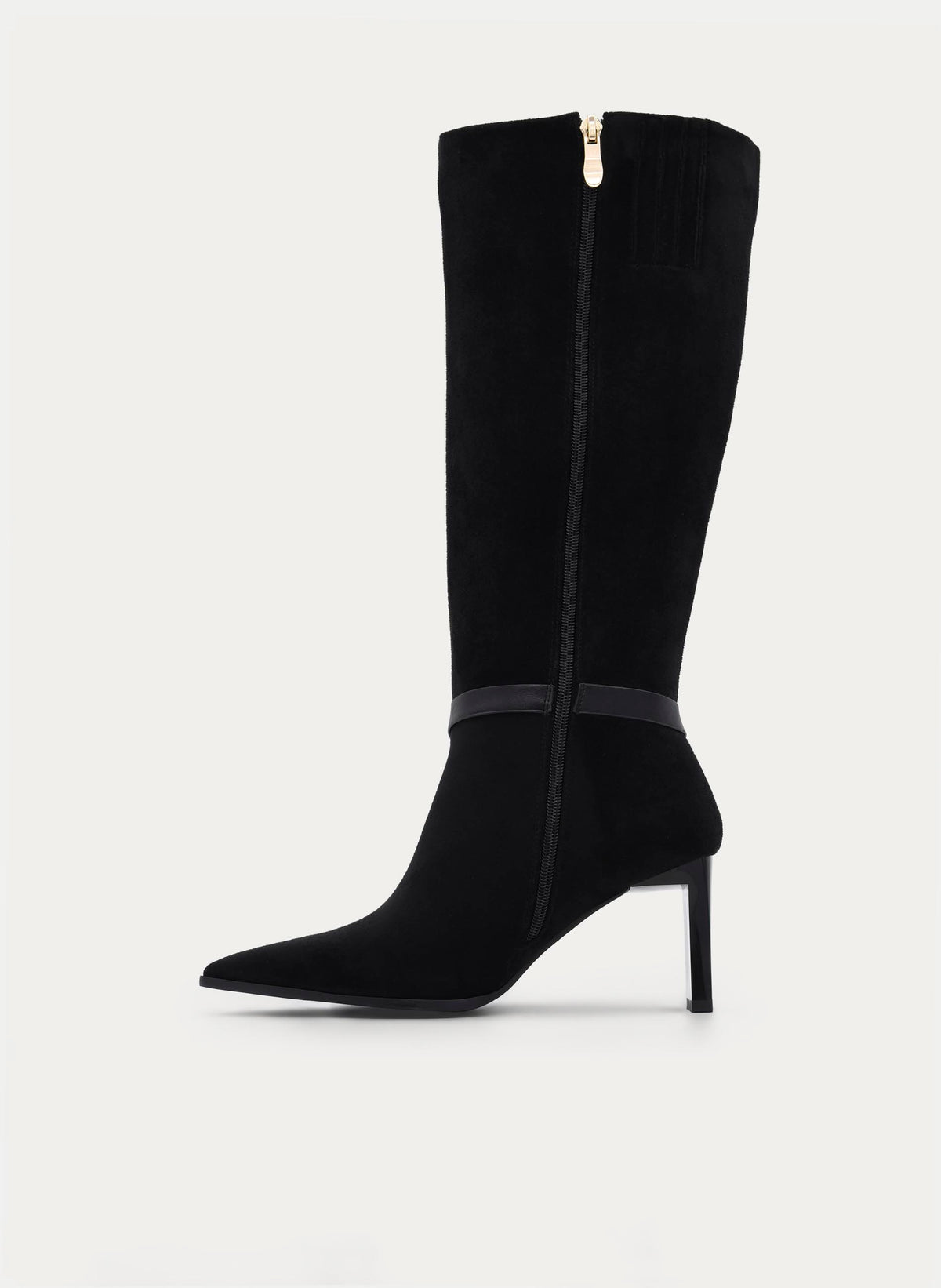 BLACK BOOT HEEL WITH GOLD BUCKLE DETAIL