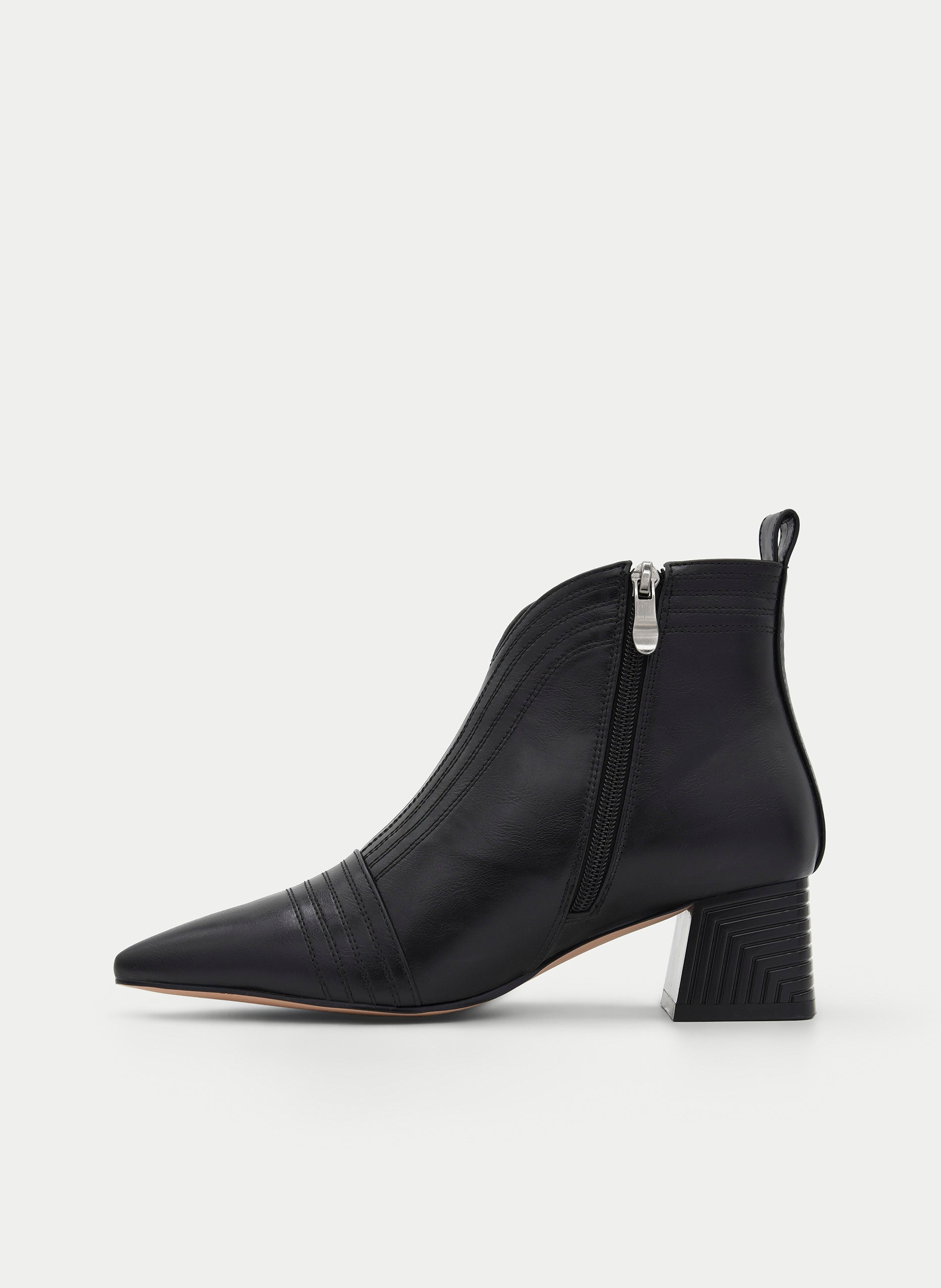 BLACK ANKLE BOOTS WIDE HEEL INNER ZIP