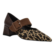 BROWN LEOPARD BLOCK HEEL BUCKLE PUMP
