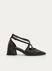 BROWN SLINGBACK STUDDED BLOCK HEEL