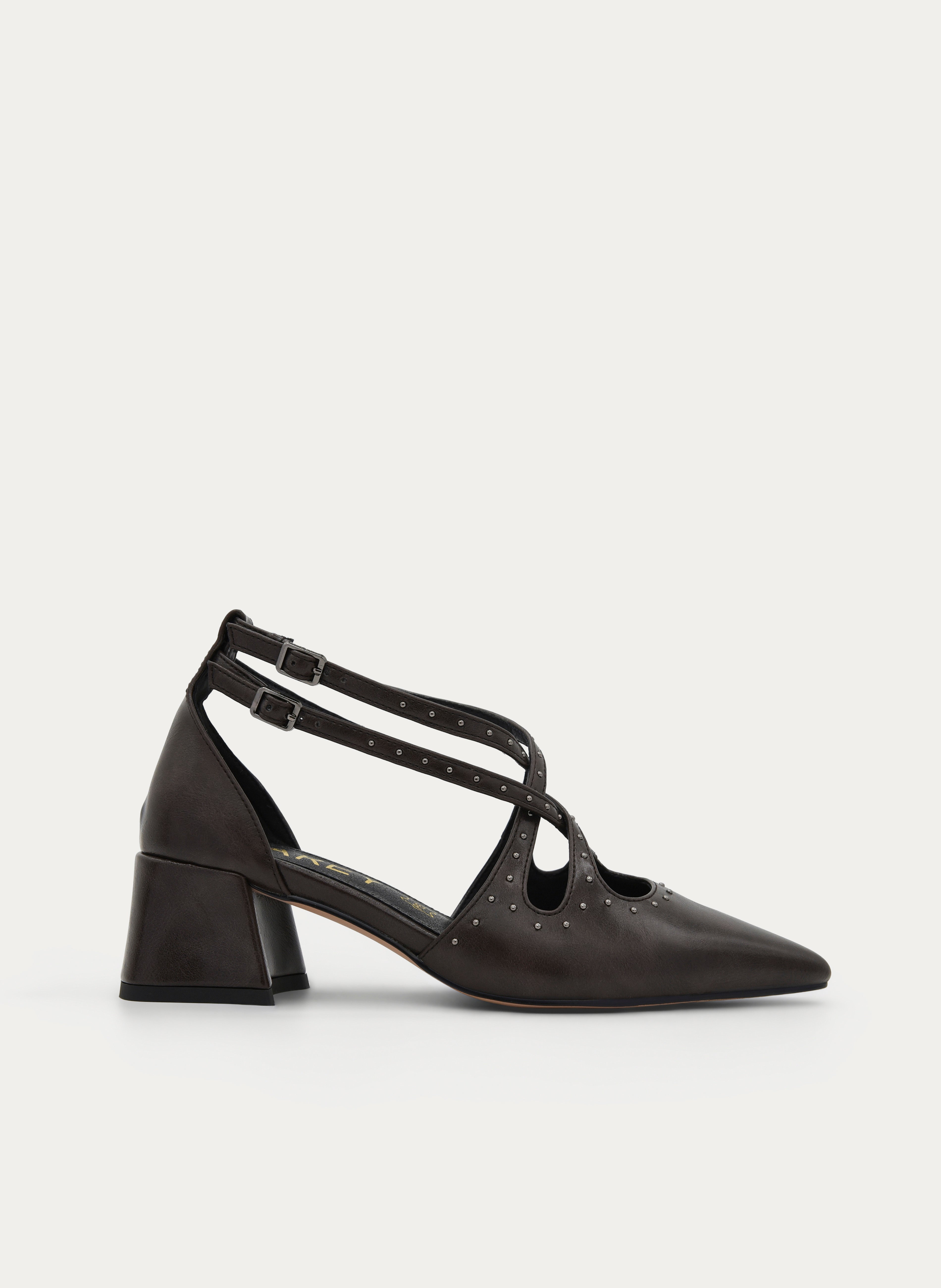 BROWN SLINGBACK STUDDED BLOCK HEEL