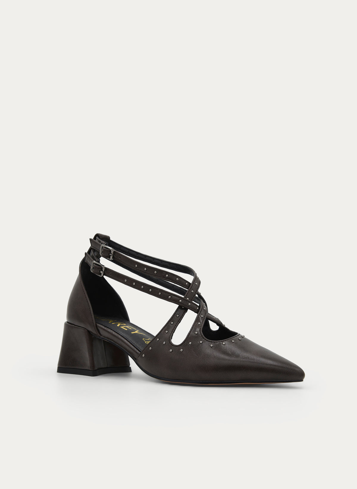 BROWN SLINGBACK STUDDED BLOCK HEEL
