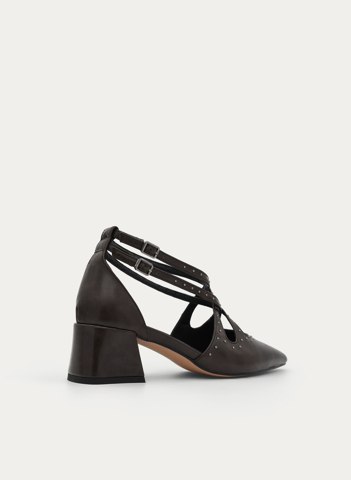 BROWN SLINGBACK STUDDED BLOCK HEEL