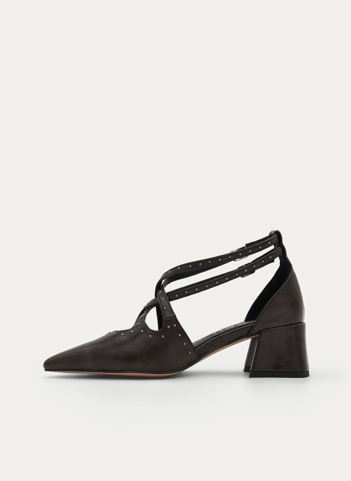BROWN SLINGBACK STUDDED BLOCK HEEL