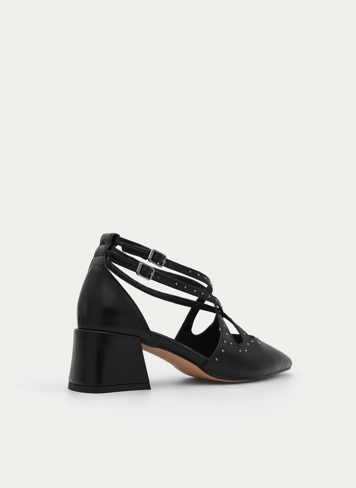 BLACK SALON SHOE STRAPS STUDS BLOCK HEEL
