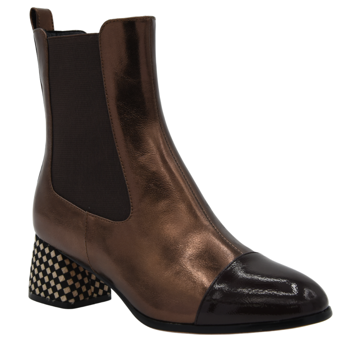 BRONZE ANKLE BOOT ELASTIC TEXTURED HEEL