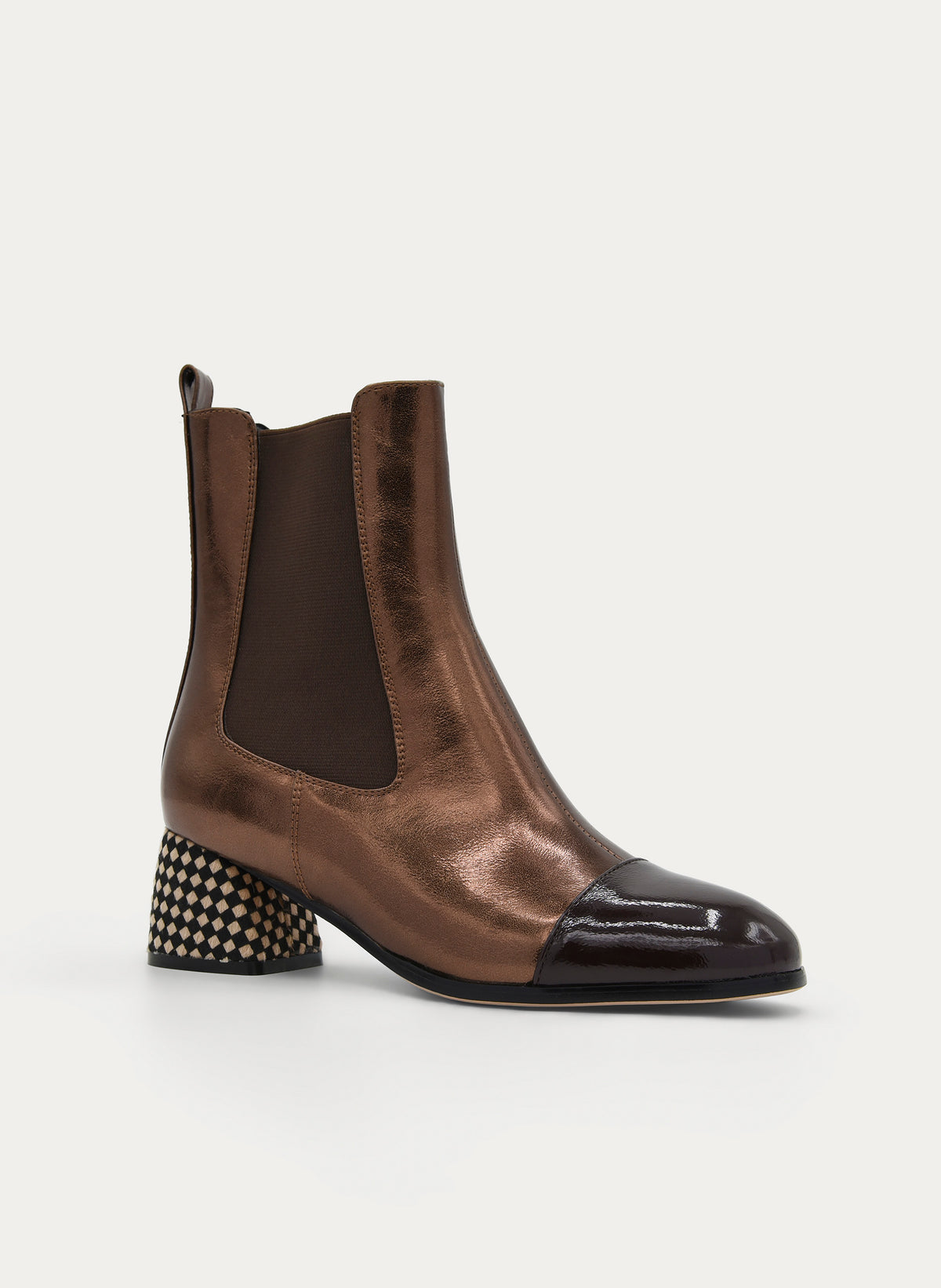 BRONZE ANKLE BOOT ELASTIC TEXTURED HEEL