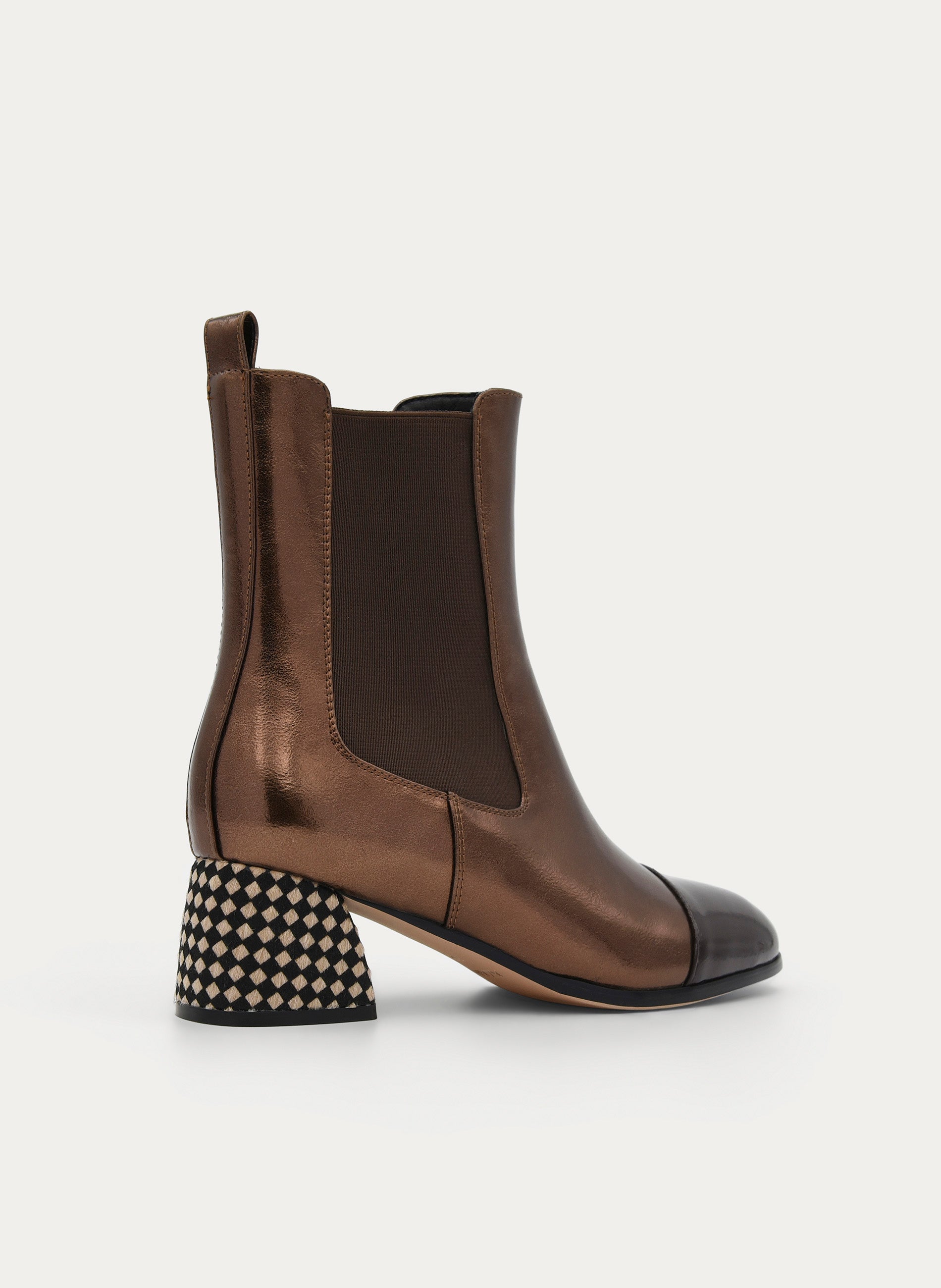 BRONZE ANKLE BOOT ELASTIC TEXTURED HEEL