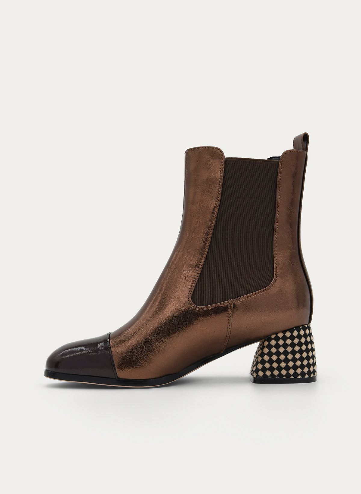 BRONZE ANKLE BOOT ELASTIC TEXTURED HEEL