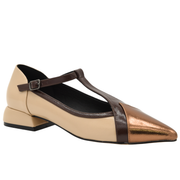 ZAPATO MARY JANE BEIGE Y DORADO TACÓN BAJO
