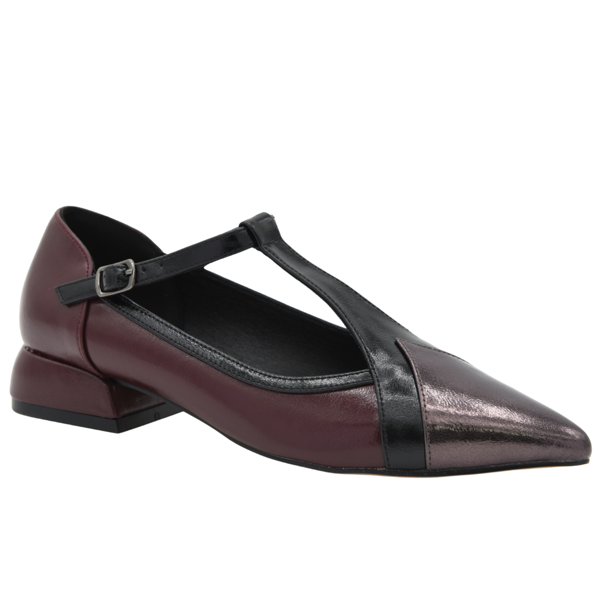 ZAPATO MARY JANE BURDEOS Y PLOMO TACÓN BAJO