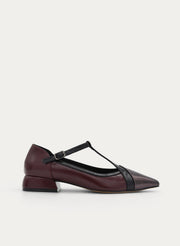 BURGUNDY AND LEAD MARY JANE SHOE LOW HEEL