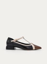 BLACK AND BRONZE LOW HEEL MARY JANE SHOE