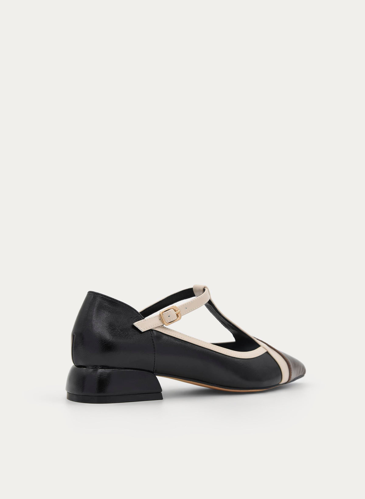 BLACK AND BRONZE LOW HEEL MARY JANE SHOE