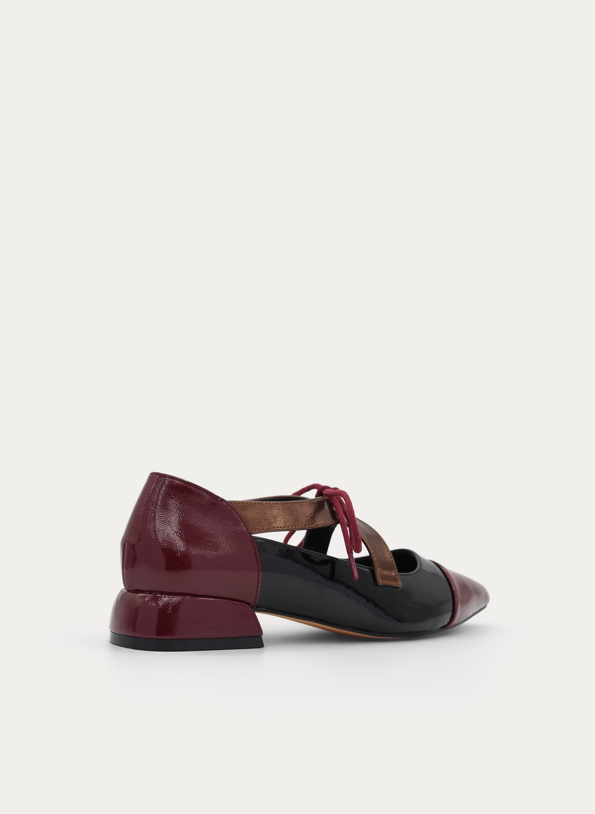 LOW HEEL MARY JANE SHOES BURGUNDY AND BLACK