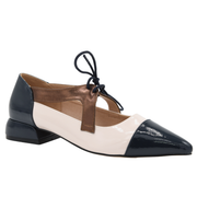 NAVY AND BEIGE LOW-HEEL MARY JANE SHOES