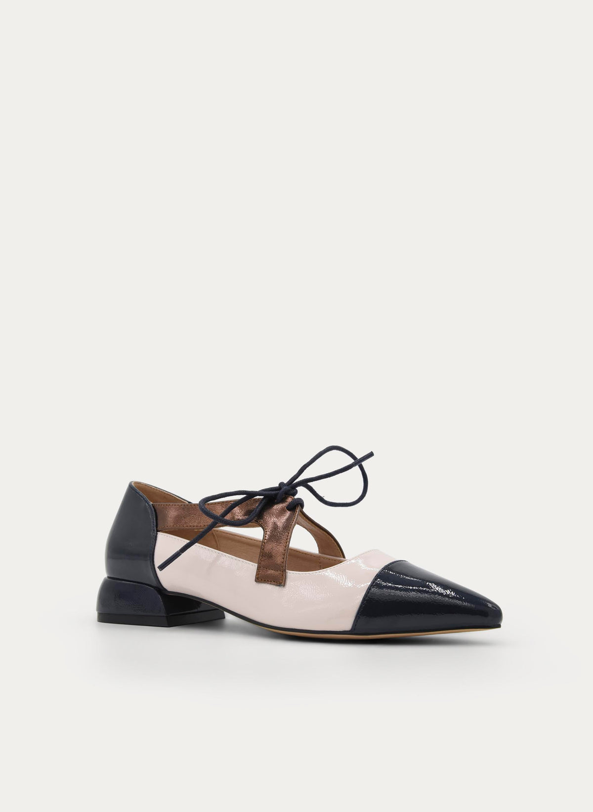 ZAPATO MARY JANE MARINO Y BEIGE TACÓN BAJO