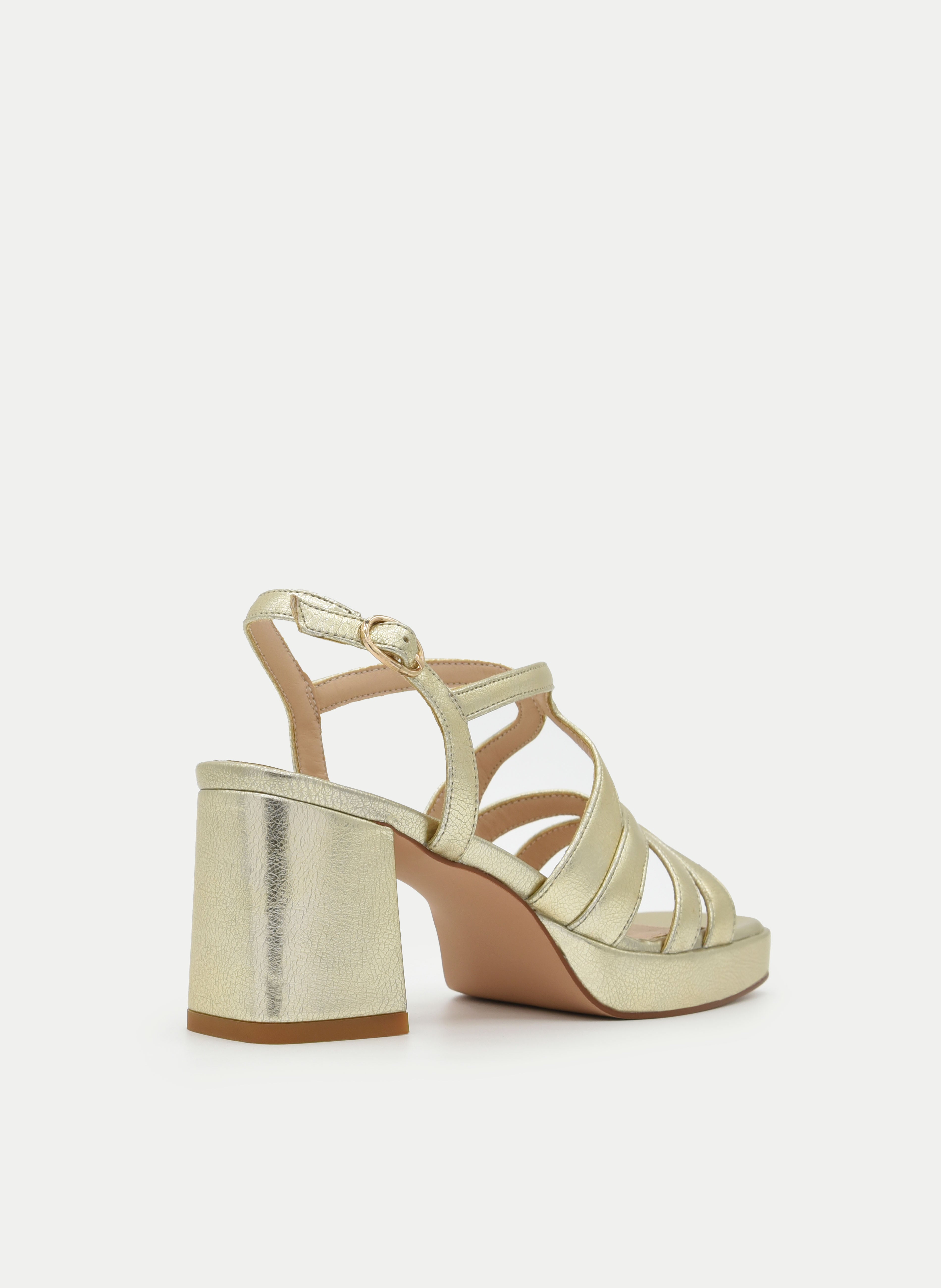GOLD METALLIC BLOCK HEEL SANDALS WITH ORGANIC STRAPS AND PLATFORM