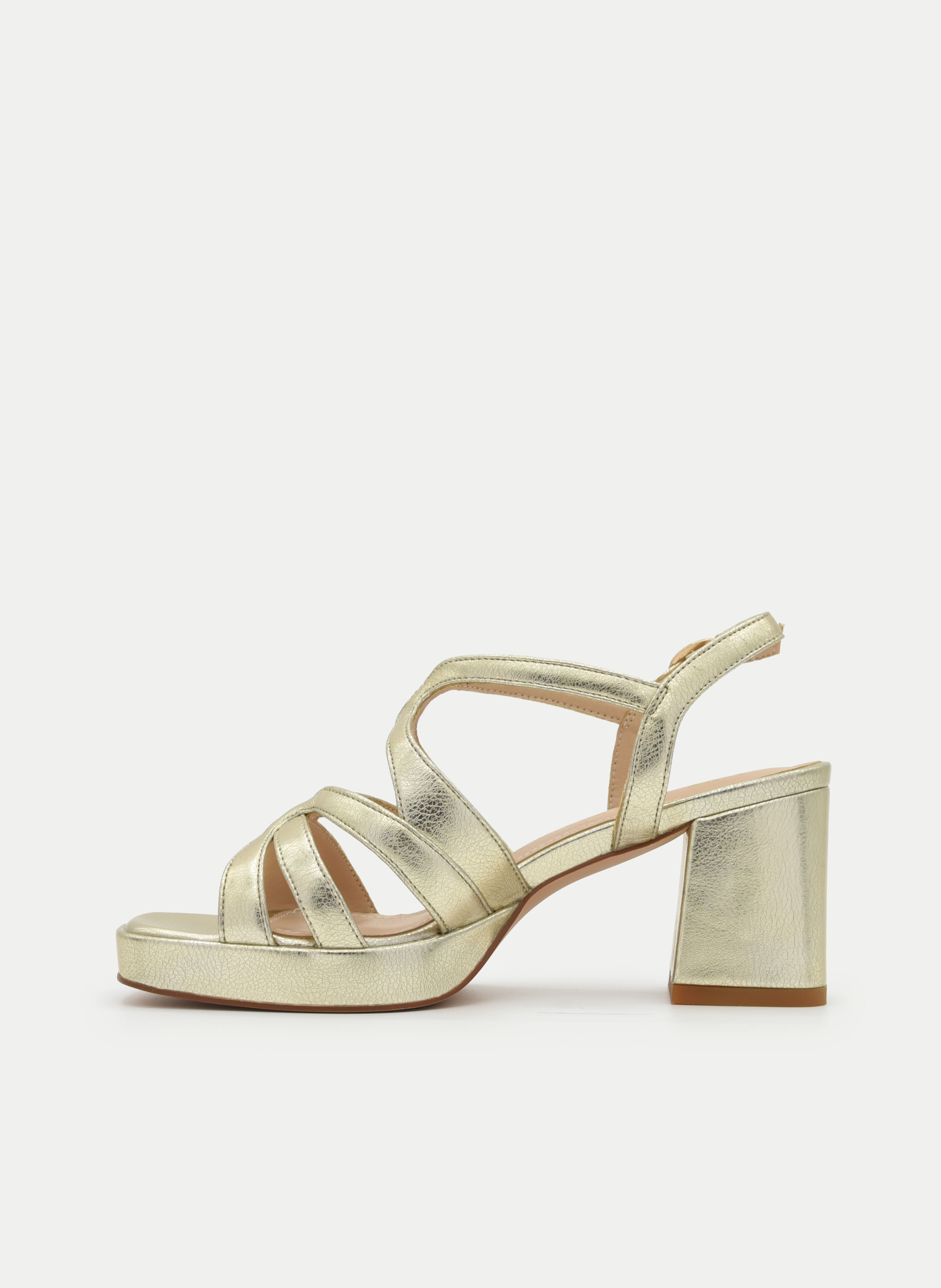 GOLD METALLIC BLOCK HEEL SANDALS WITH ORGANIC STRAPS AND PLATFORM