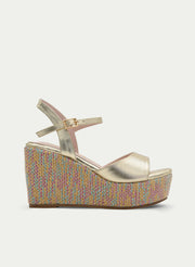 METALLIC GOLD MULTICOLOR WEDGE SANDAL