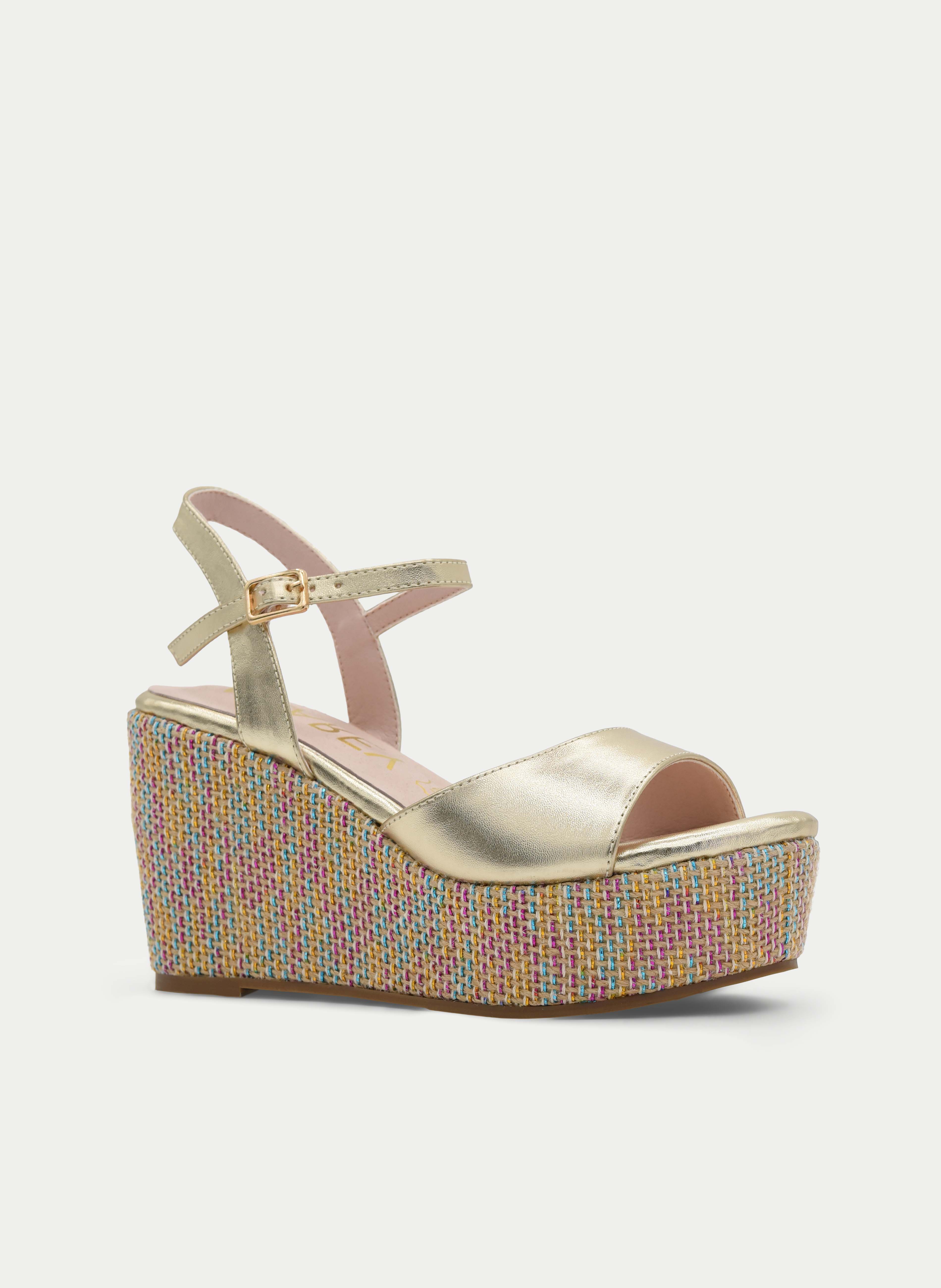 METALLIC GOLD MULTICOLOR WEDGE SANDAL