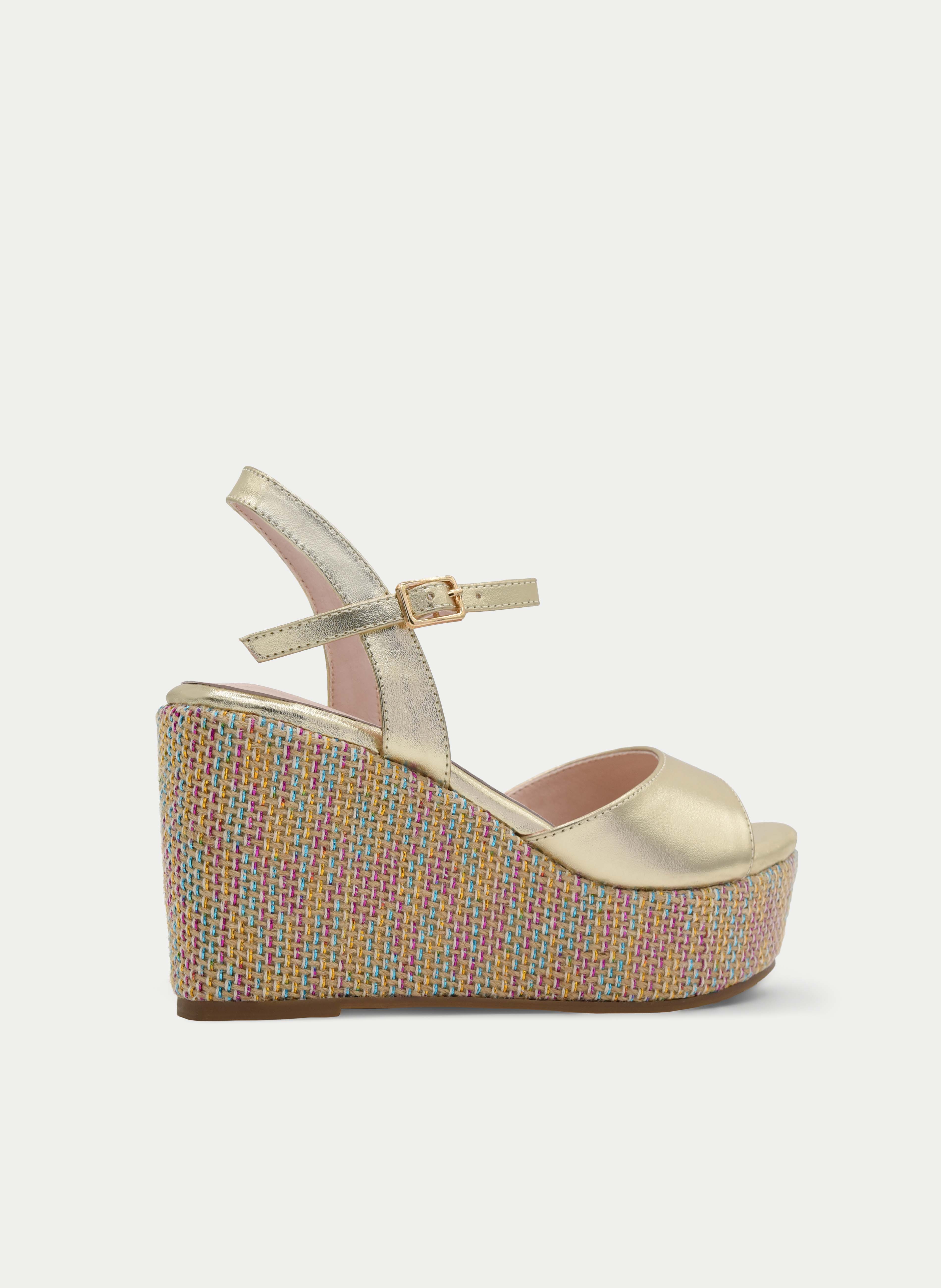 METALLIC GOLD MULTICOLOR WEDGE SANDAL