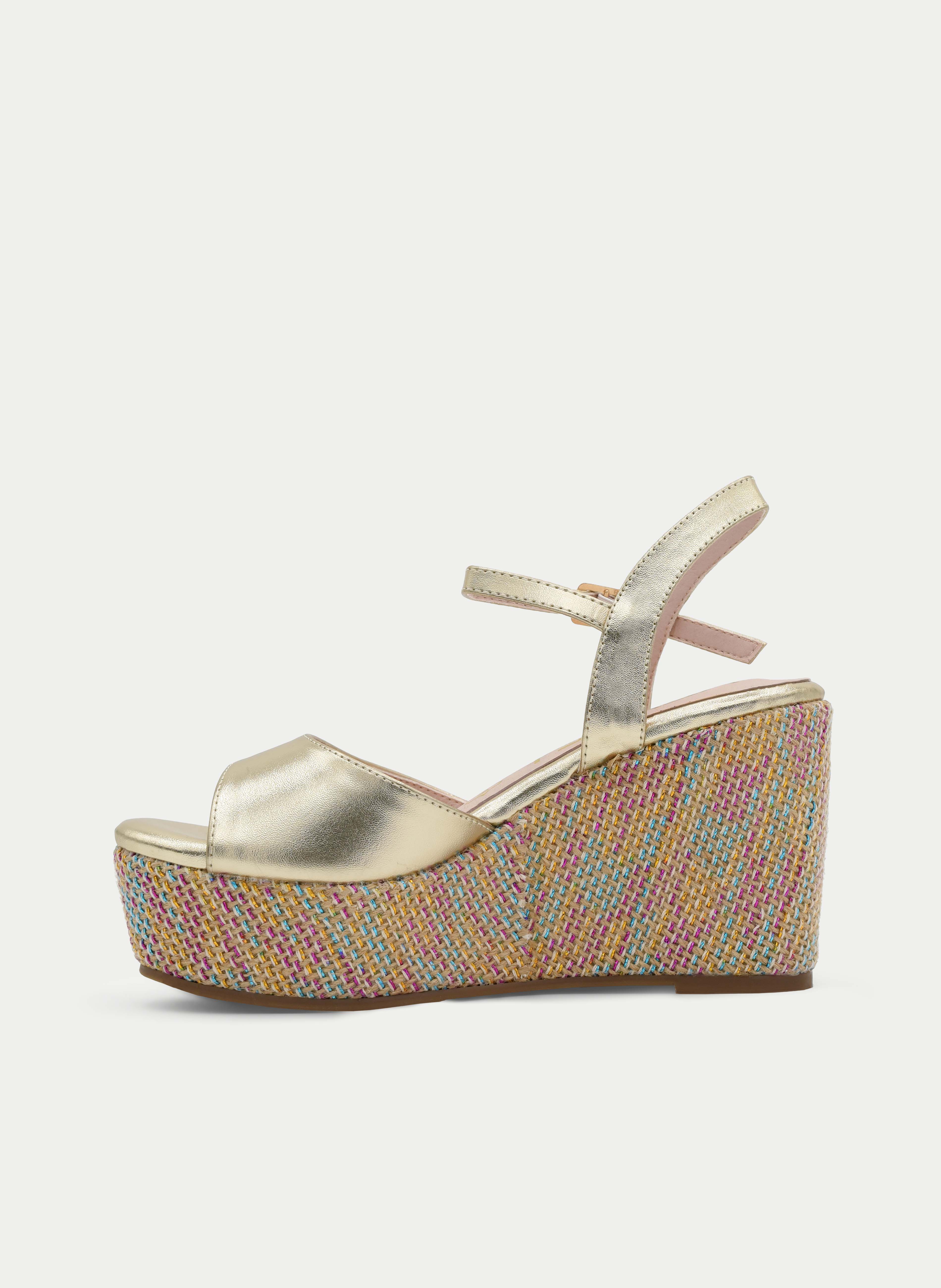 METALLIC GOLD MULTICOLOR WEDGE SANDAL