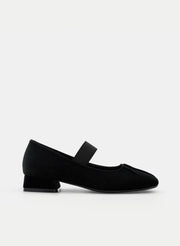 BLACK VELVET BALLERINAS WITH ELASTIC STRAP