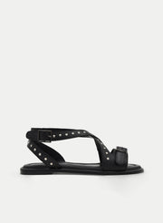 BLACK FLAT LEATHER SANDAL WITH STUDS
