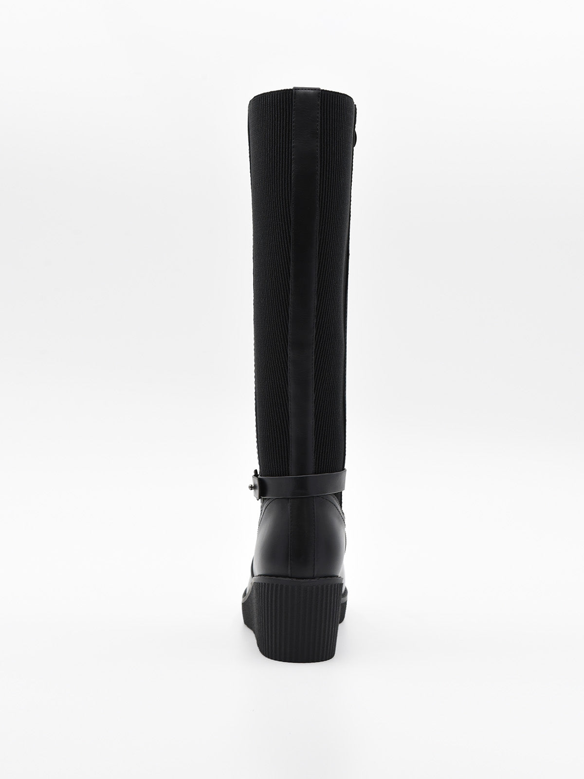 Black high-shaft wedge boot with buckle