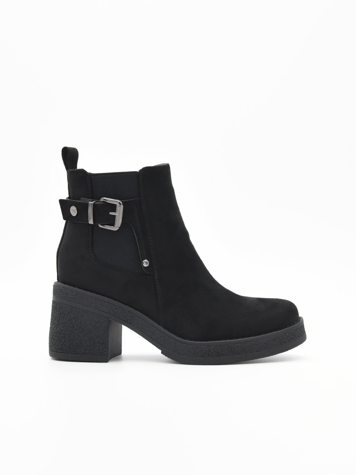 BLACK BOOT WITH WIDE HEEL AND NYREX BUCKLE