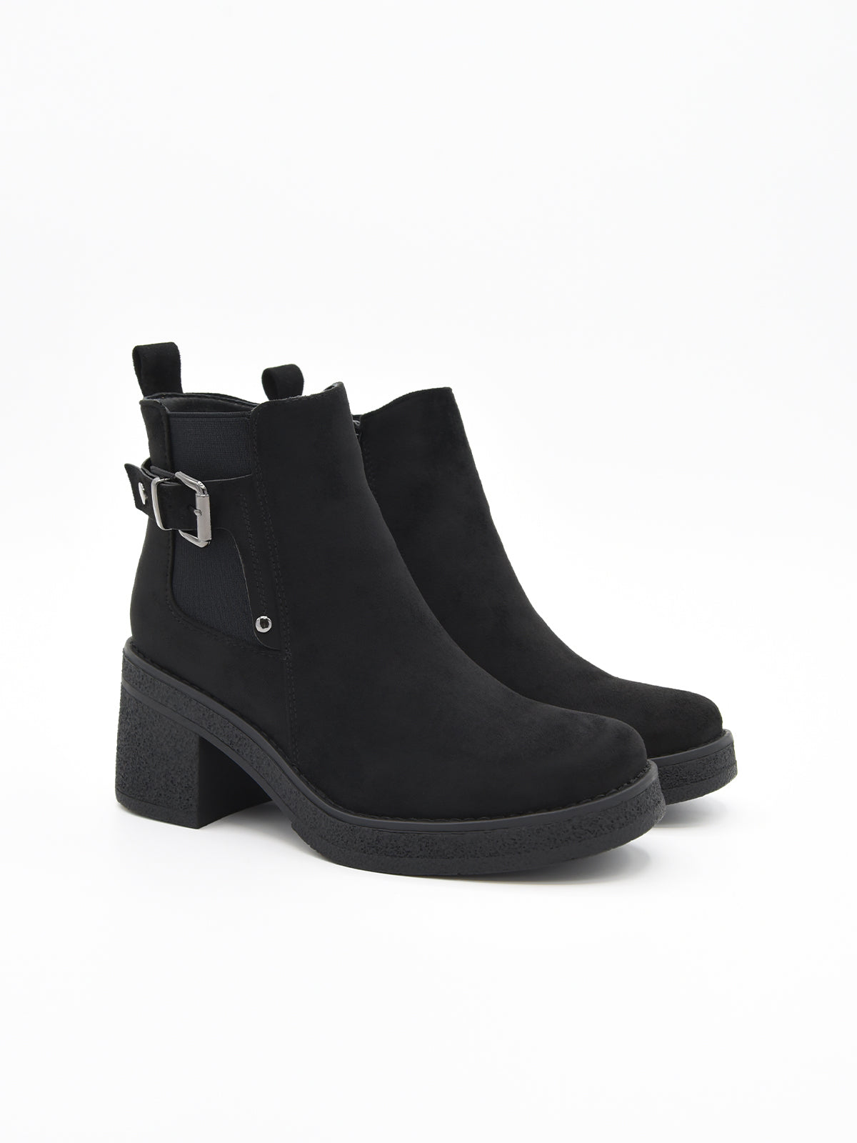 BLACK BOOT WITH WIDE HEEL AND NYREX BUCKLE