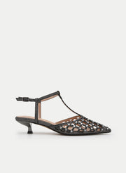 BLACK SHINY LOW HEEL JEWEL SHOES