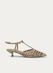 LOW HEEL GOLD SANDAL WITH GLITTER AND POINTED TOE