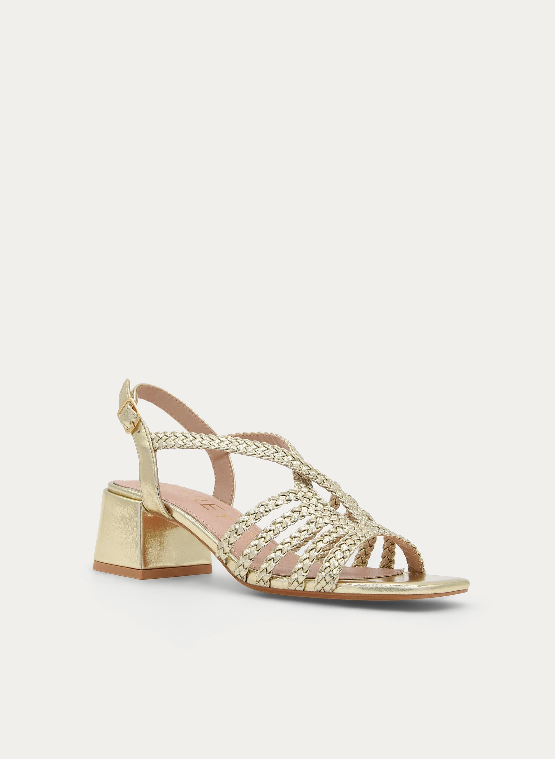 BRAIDED GOLD BLOCK HEEL SANDAL