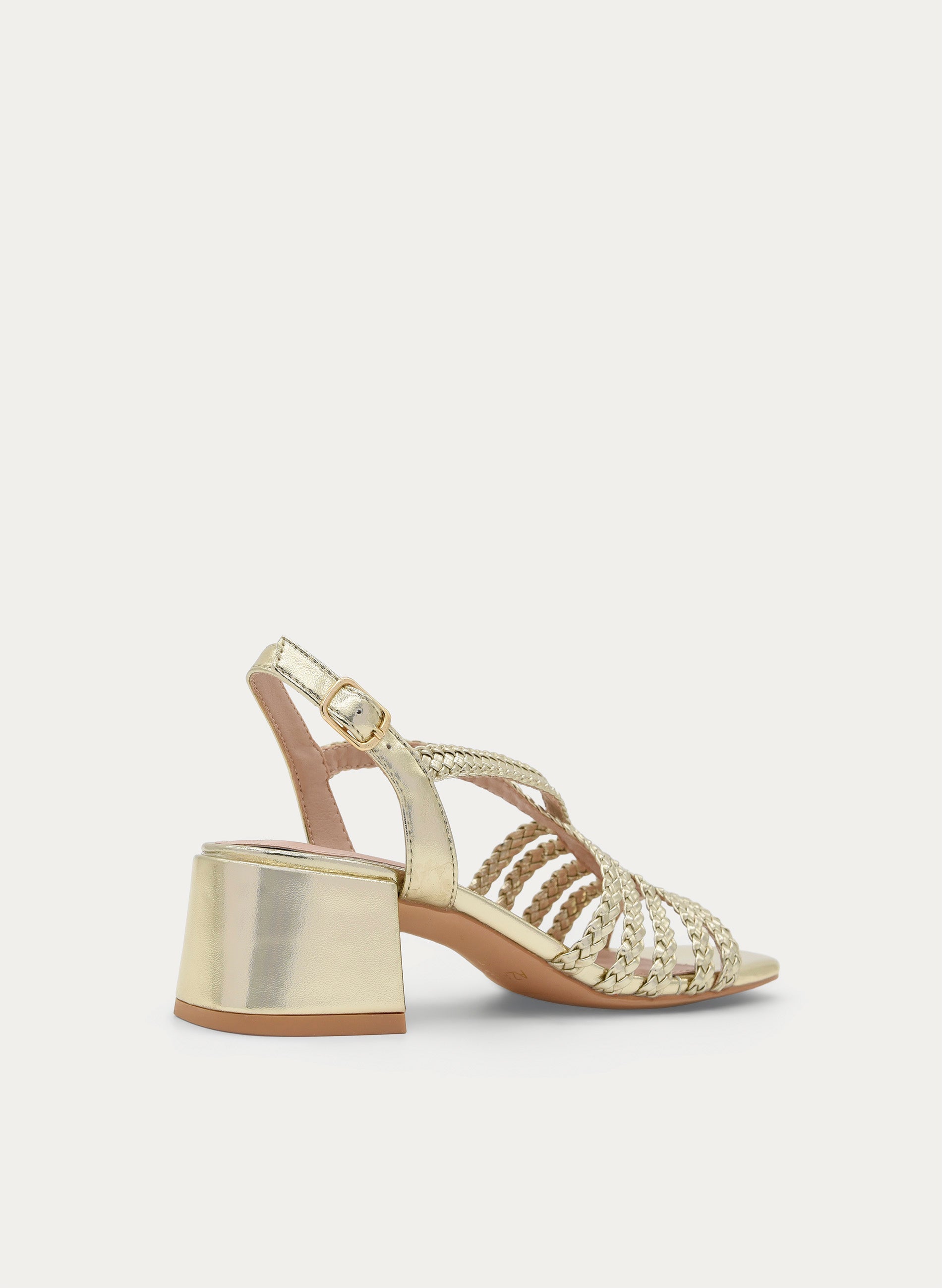BRAIDED GOLD BLOCK HEEL SANDAL