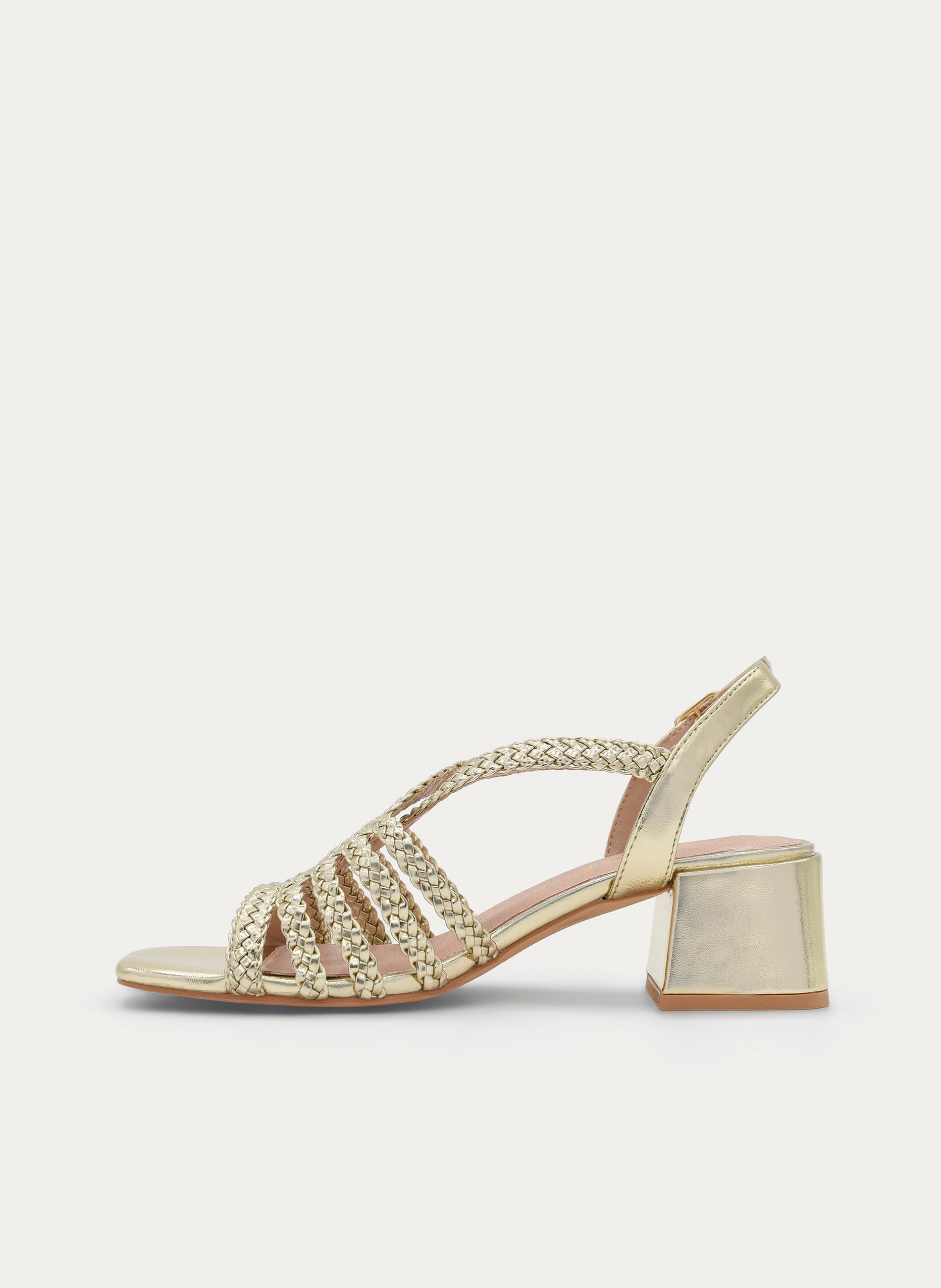 BRAIDED GOLD BLOCK HEEL SANDAL