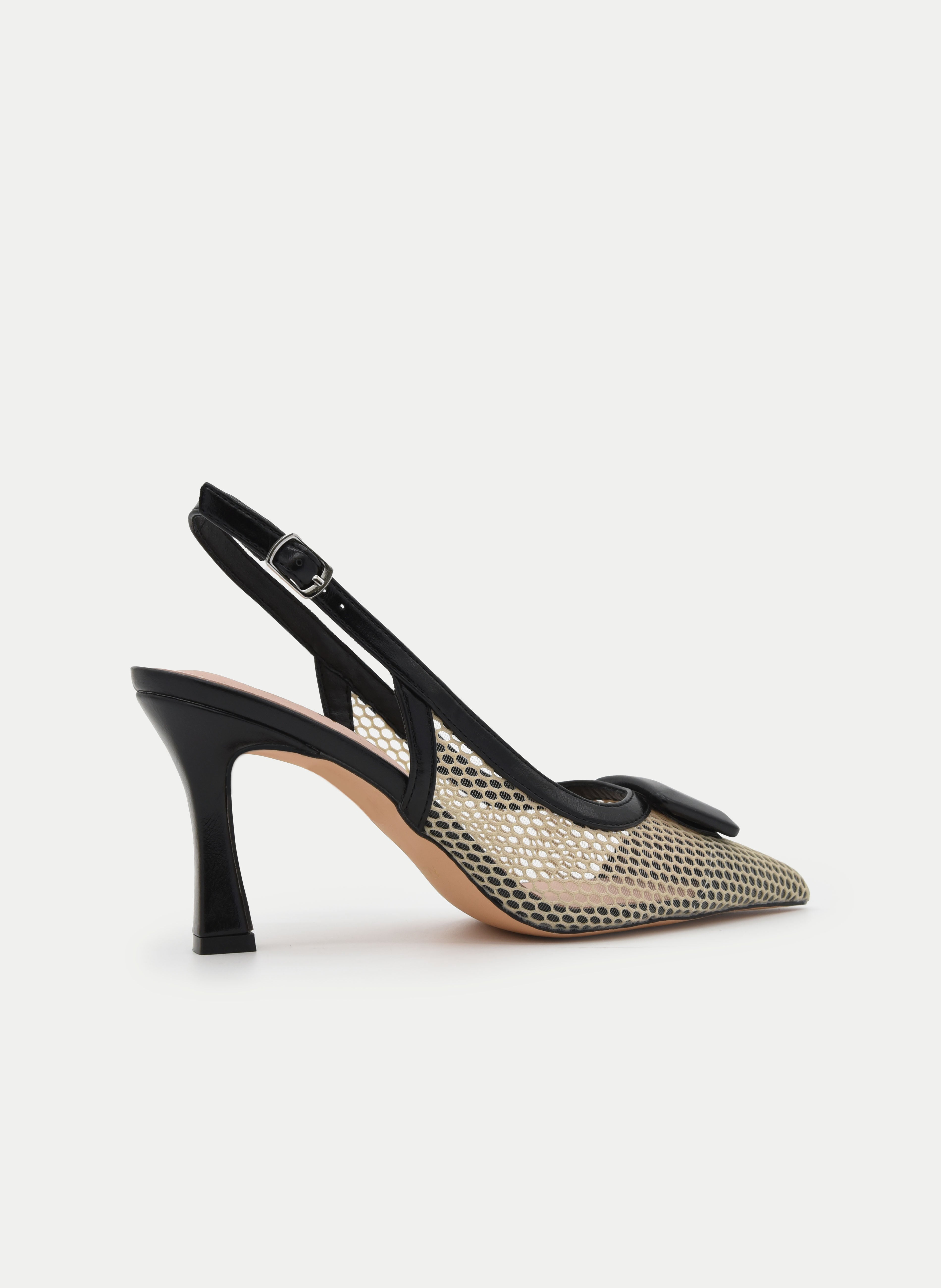 ZAPATO DESTALONADO NEGRO Y BEIGE CON RED