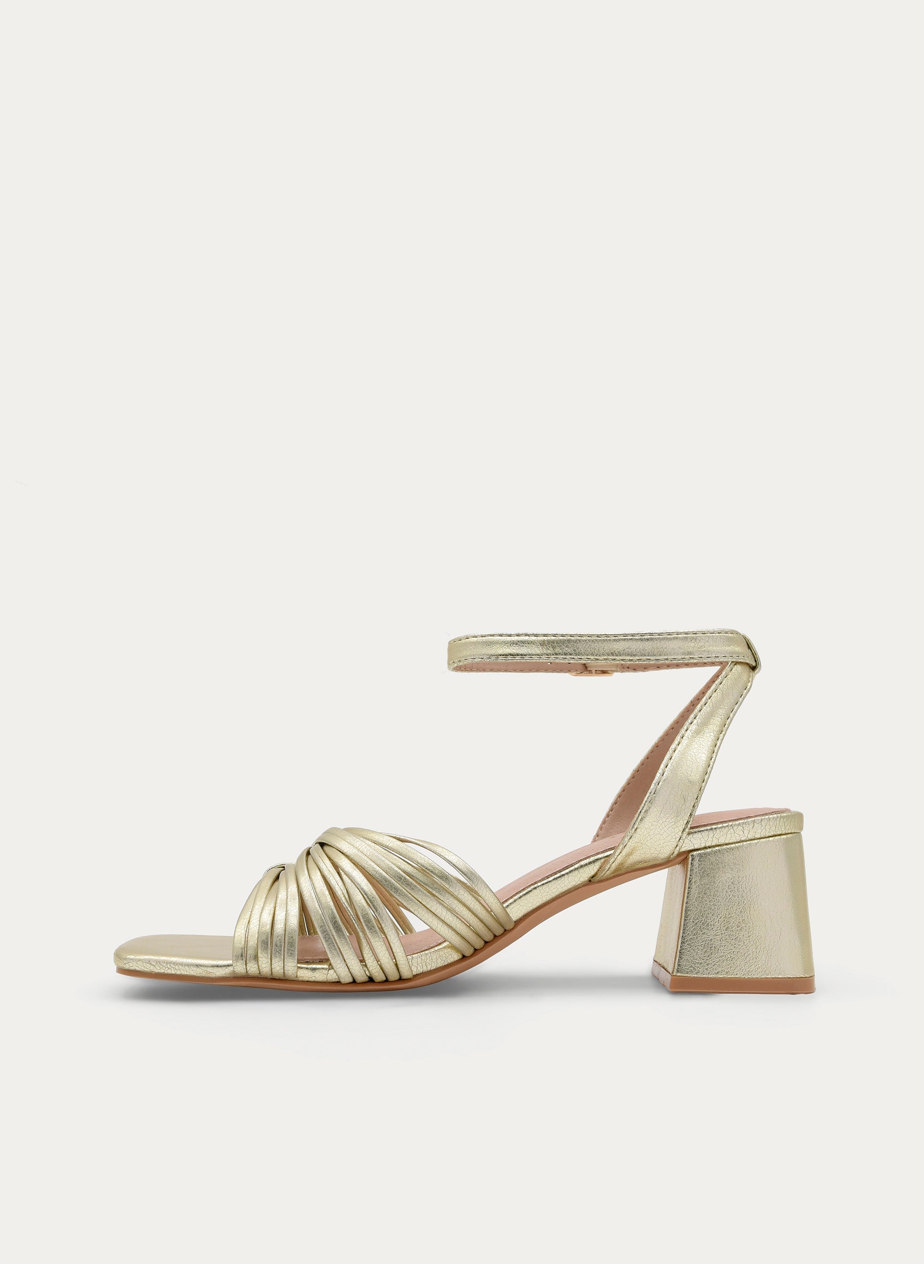 GOLD METALLIC BLOCK HEEL SANDAL