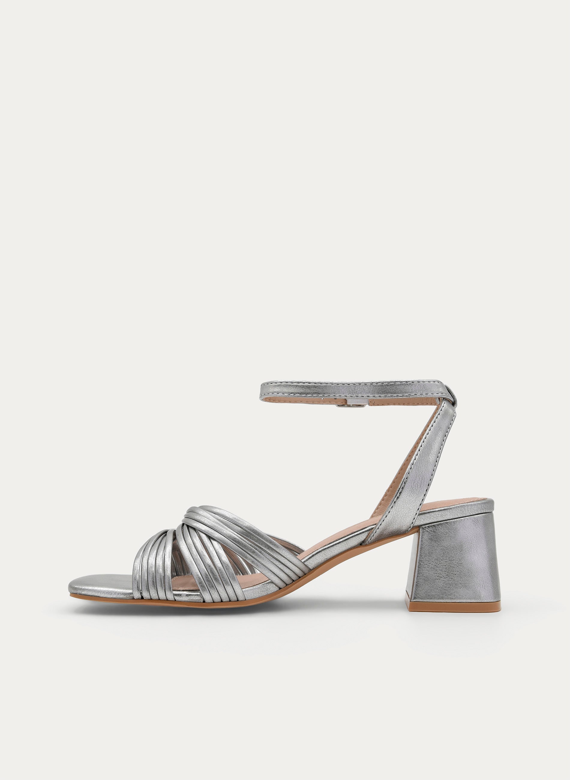 METALLIC SILVER WIDE HEEL SANDAL