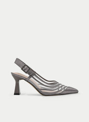 METALLIC GRAY SLINGBACK HEEL