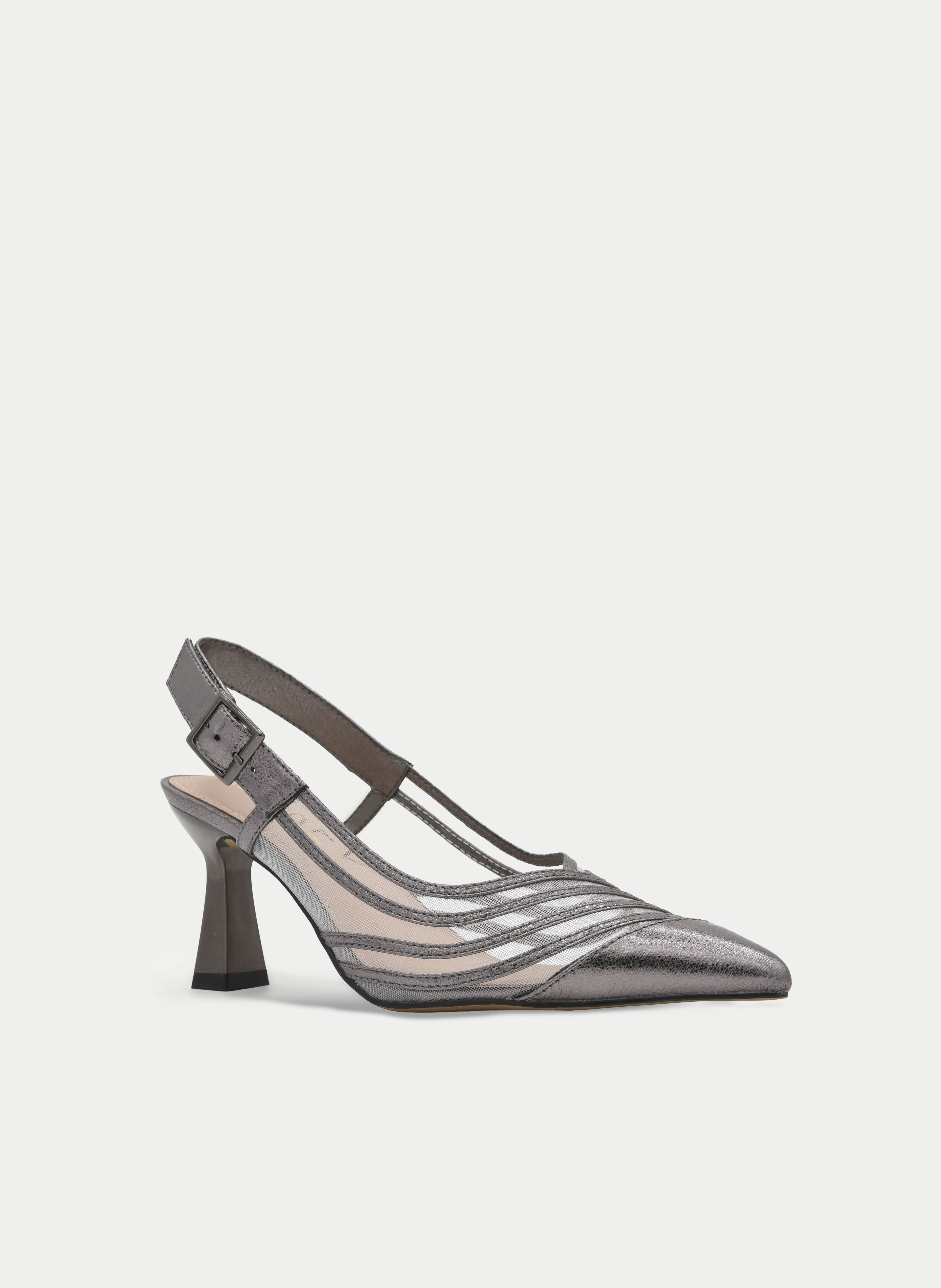 METALLIC GRAY SLINGBACK HEEL