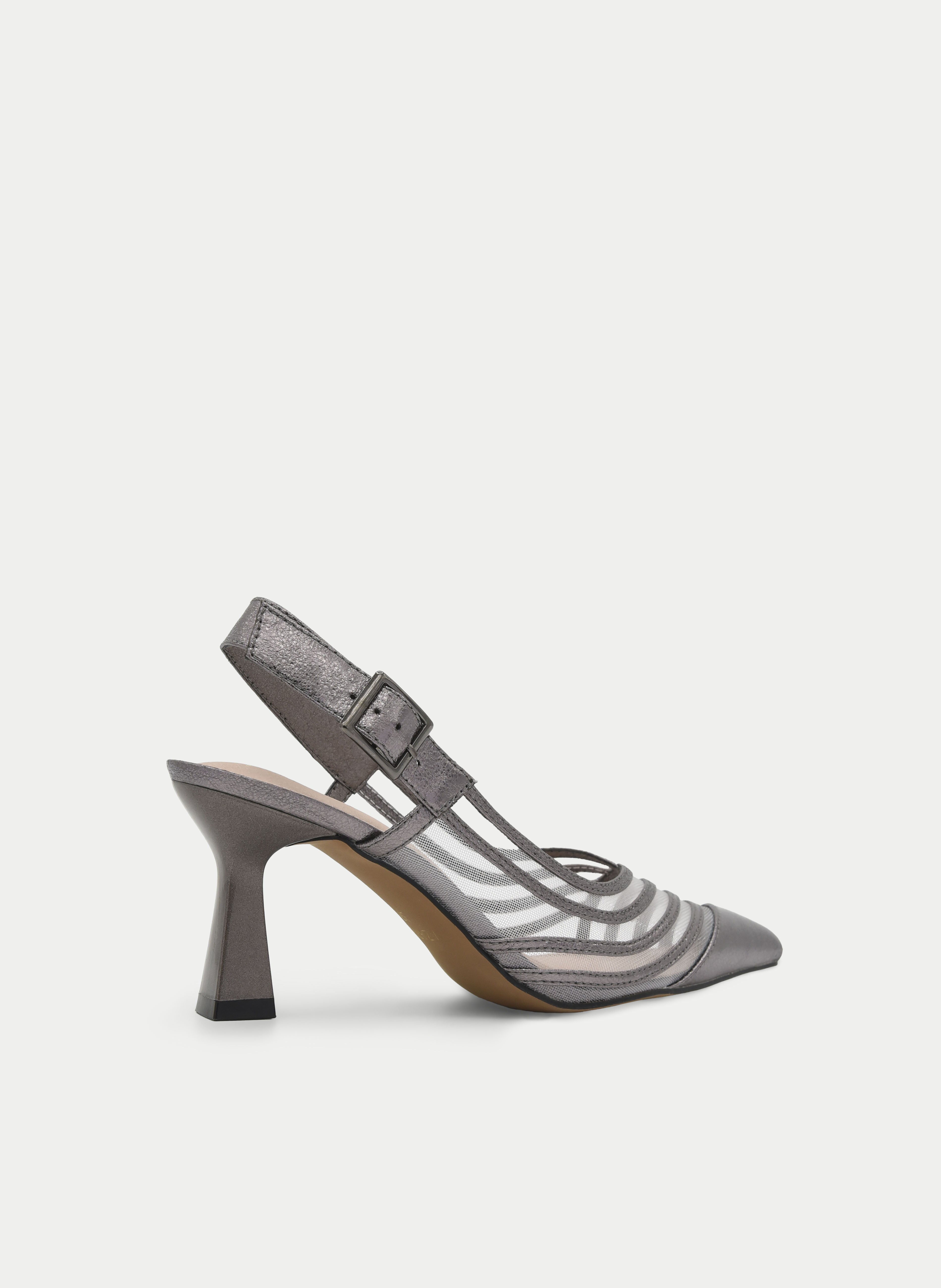 METALLIC GRAY SLINGBACK HEEL
