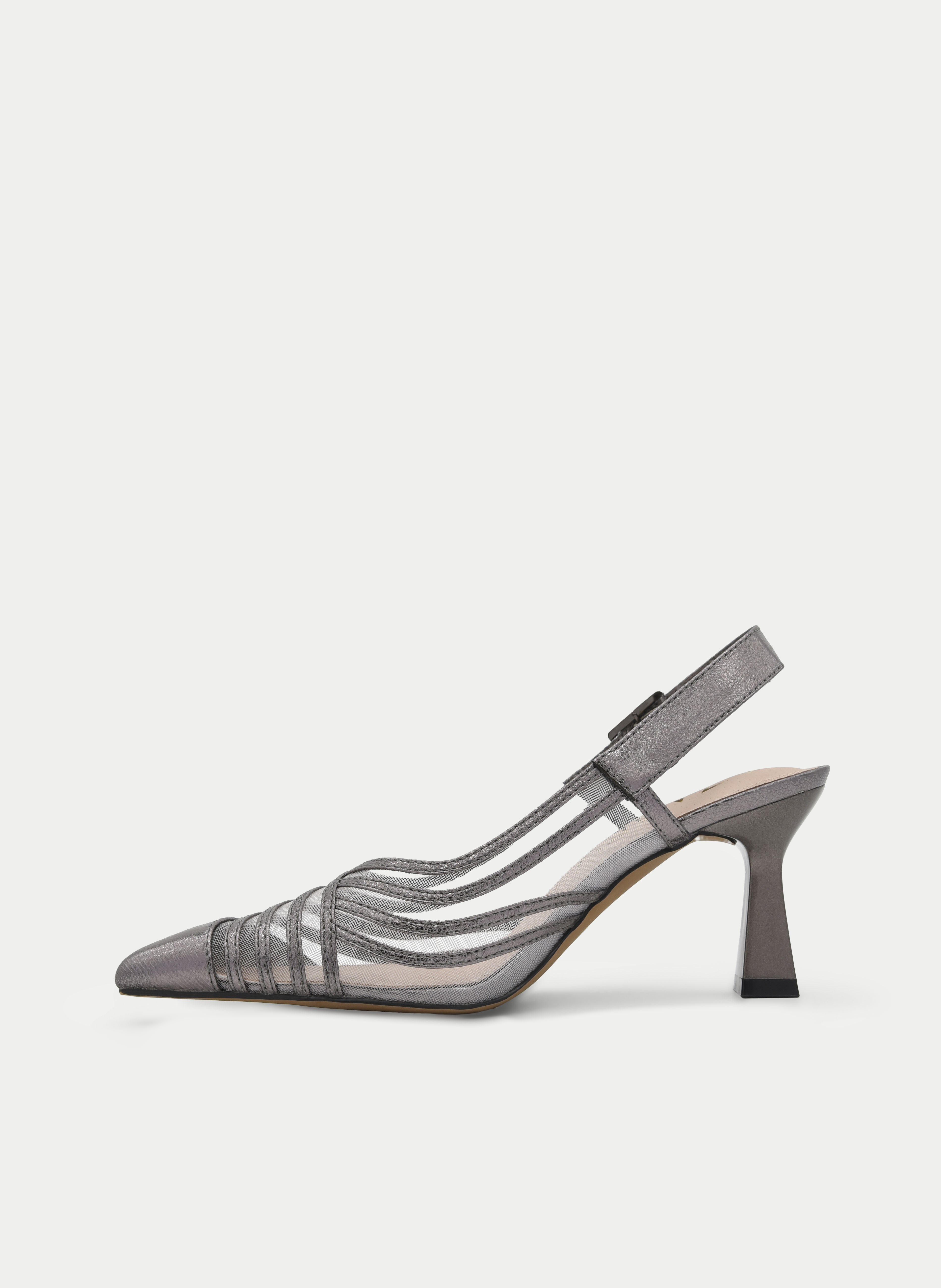 METALLIC GRAY SLINGBACK HEEL